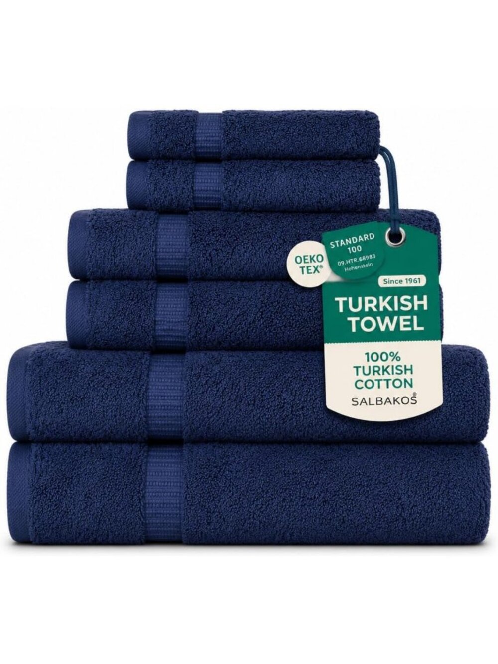 Luxury 6-Piece Turkish Cotton Towel Set, Quick Dry, Highly Absorbent, Navy